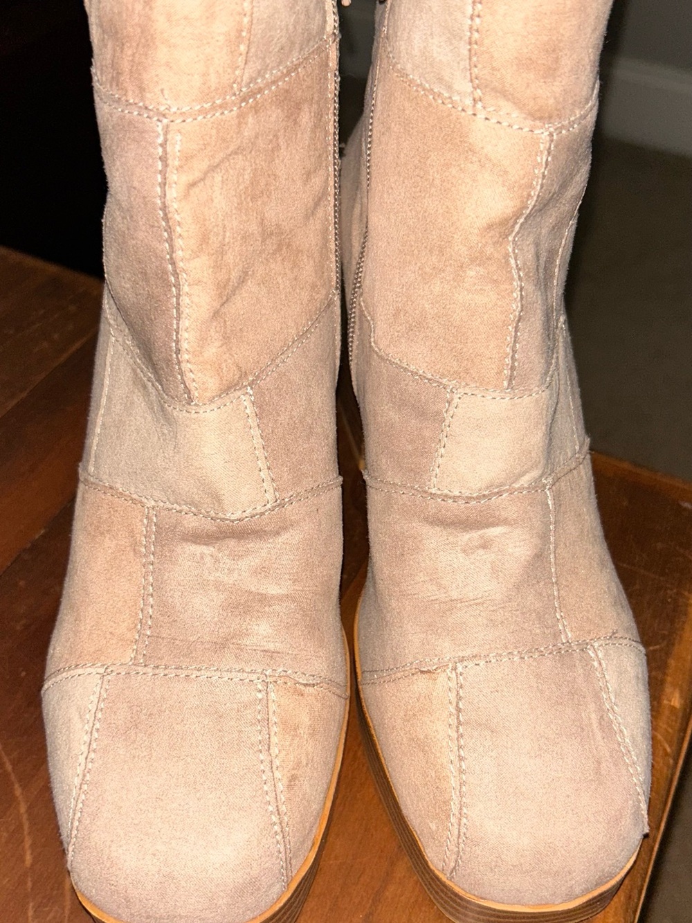 Sugar Patchwork Blush Suede Mid-Calf Heeled Boots